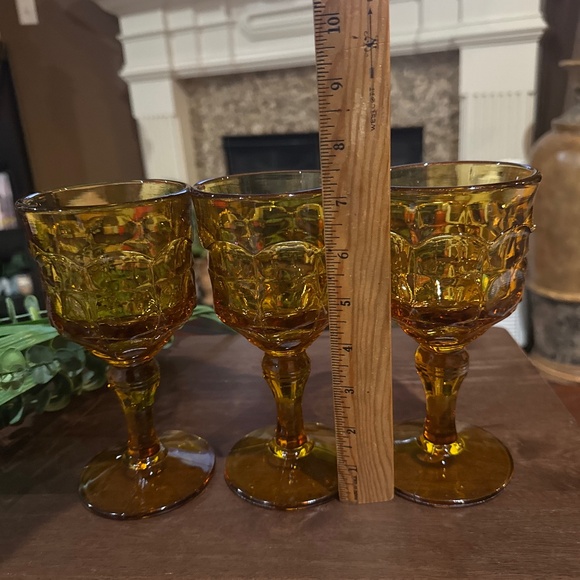 Indiana Glass Amber Constellation Pattern Vintage Glass Goblet - 7.25" Tall - Picture 5 of 5